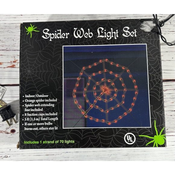 Halloween Spider Web Lights 70 Lights 5 ft Black Wire Orange Bulbs Tested Spooky - Picture 1 of 9